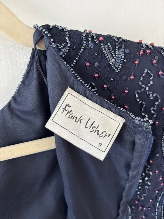 Frank Usher Navy Beaded Embroidered Top Heavy Luxe Blouse Event Quiet Luxury S - Picture 7 of 16